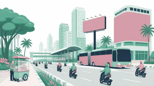 インドネシアの街並みと広告媒体のイメージイラスト