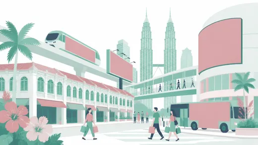 マレーシアの街並みと広告媒体のイメージイラスト
