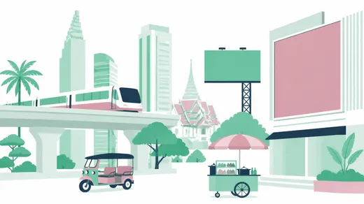 タイの街並みと広告媒体のイメージイラスト